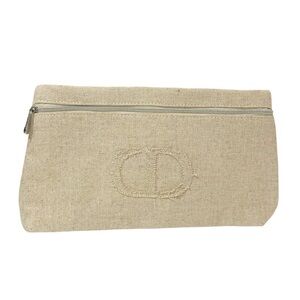 Christian Dior Beige Canvas Cosmetic Bag CD logo Full Zip‎